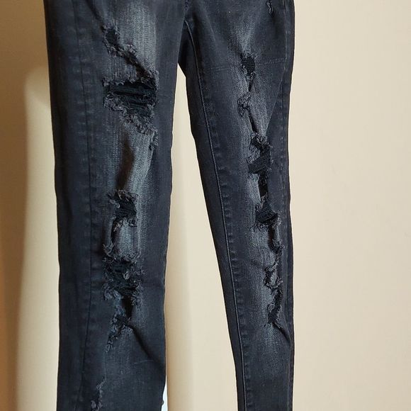 American Eagle Outfitters Black Hi Rise Distressed Jegging Jean Legging 2 GUC - Picture 8 of 16